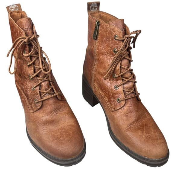 Timberland Women’s Sienna Brown Leather Embossed Ankle Boot Size US 10 - Picture 5 of 12